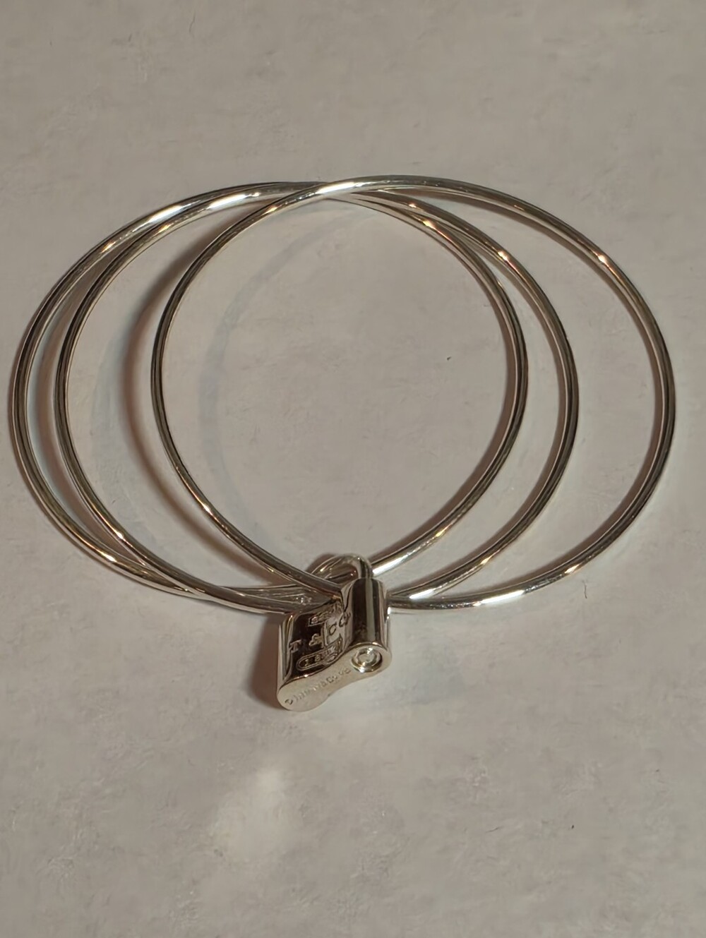 Tiffany & Co. 1837 Sterling Silver Lock Triple Bangle Bracelet
